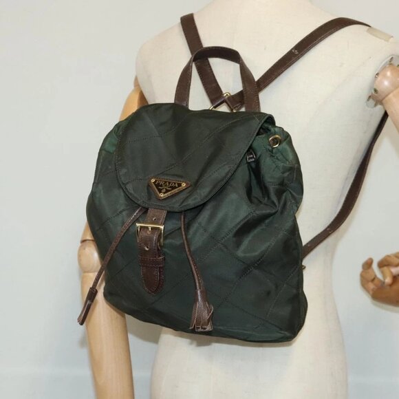 PRADA Backpack Nylon Green Gold Auth bs19006 - Picture 14 of 16